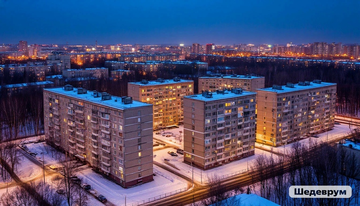 Квартал типовых советских домов по мнению  AI "Шедеврум"