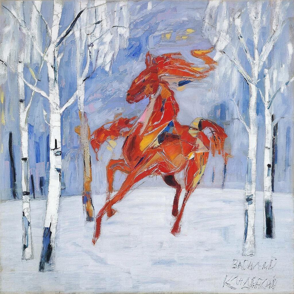 Фантазия на тему наступающего года Огненной Красной Лошади. Замысел автора. Воплощение – нейросеть GigaChat.