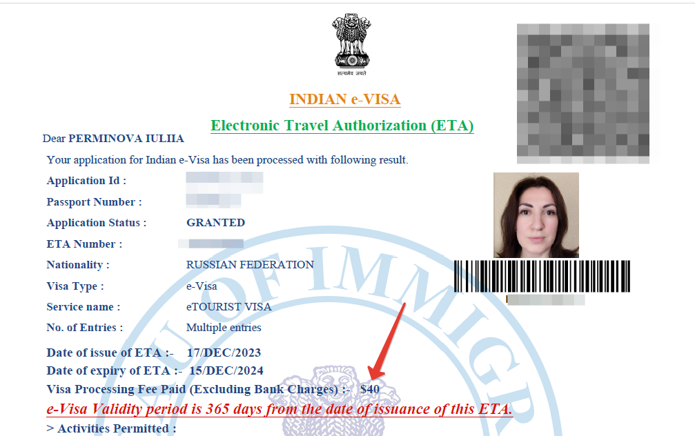 Моя индийская электронная виза на 1 год за 40 долларов. Ох, и помучились мы тогда с ее оплатой!