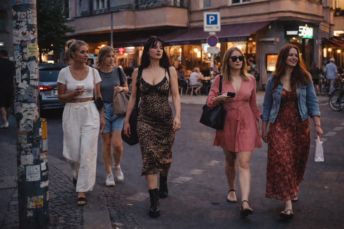 Немецкие подруги гуляют вечером.