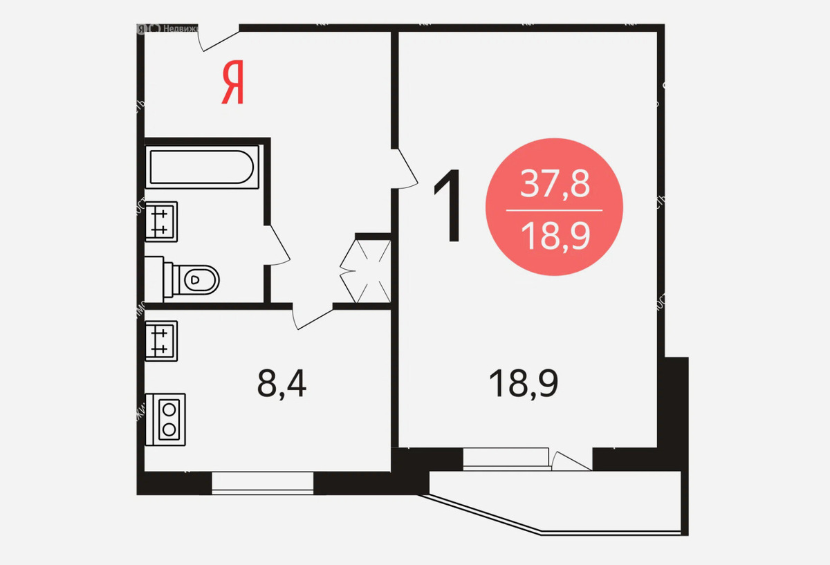 Планировка 1- комнатной квартиры, Яндекс Недвижимость