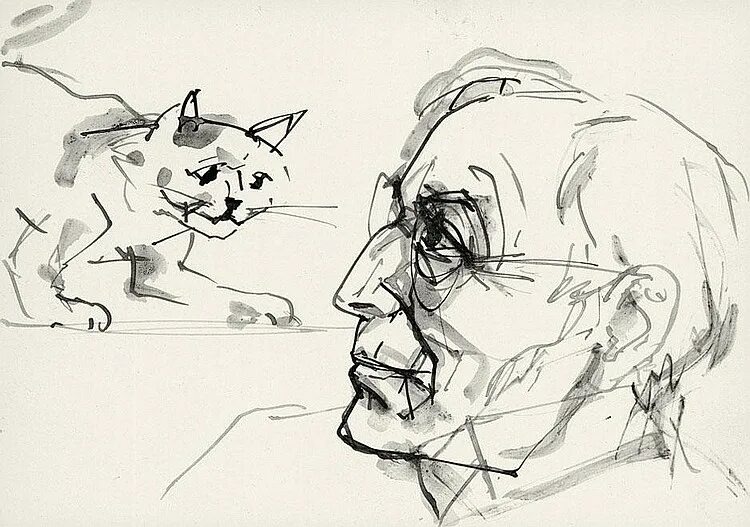 Герман Гессе и его кот Нарцисс.