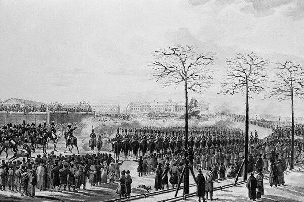    Акварель Карла Ивановича Кольмана «Восстание декабристов на Сенатской площади в Петербурге 14 декабря 1825 года» (1830-е гг.) / ТАСС