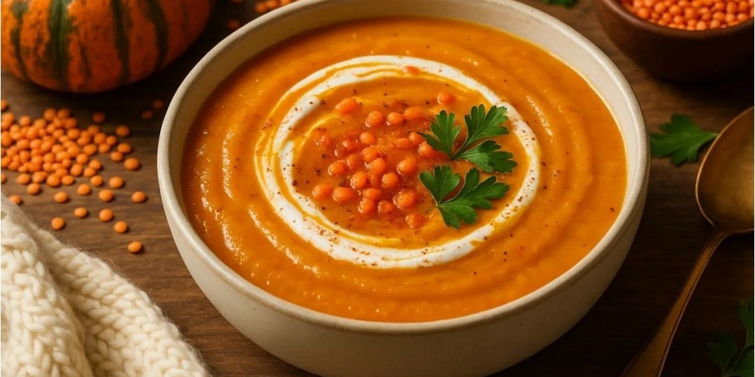 Осознанная экономия и питание тела. Тыквенно-чечевичный крем-суп с «золотым» запеченным нутром