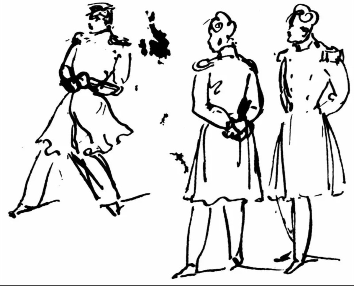 Рисунок дуэли Пушкина и Дантеса Михаила Юрьевича Лермонтова, из Интернета