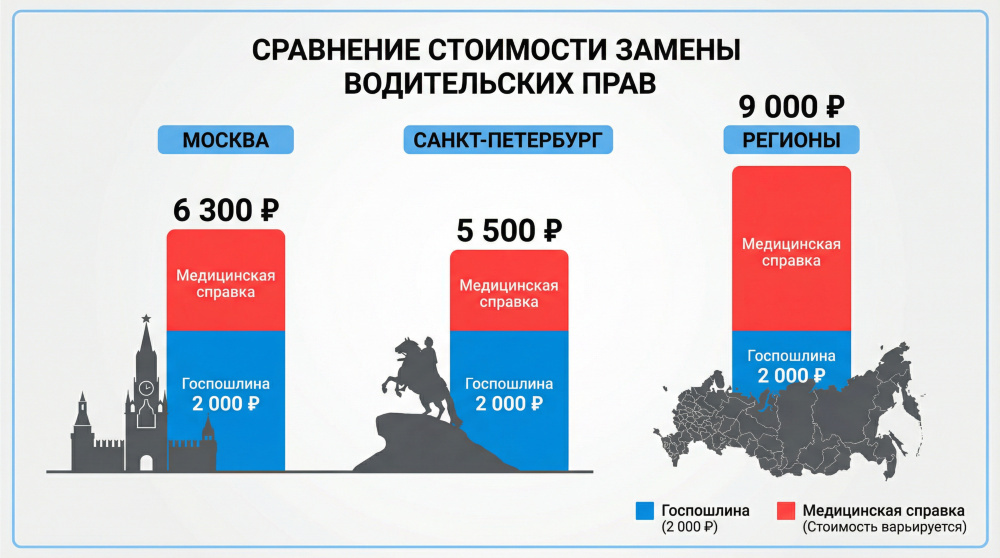    Сравнительная стоимость замены прав в 2026 году: Москва выигрывает по скорости, но регионы могут быть дешевле в госсекторе, хотя и дороже в частном