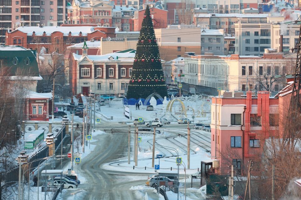    Главная ёлка города на площади Свободы. Вид с территории Нагорного парка. Источник: Олег Укладов