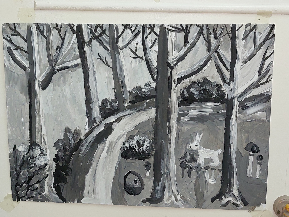 Рисунок в черно-белых тонах.