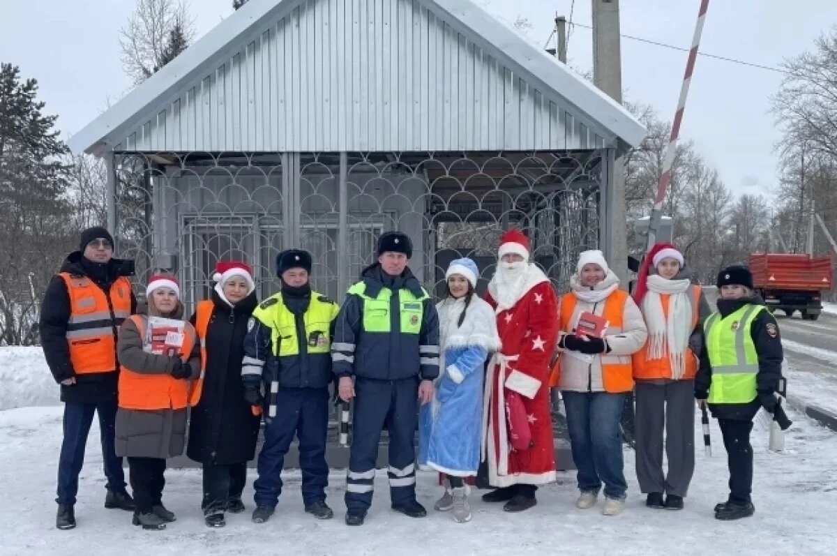    Дед Мороз на переезде в Омске напомнил о серьёзных правилах