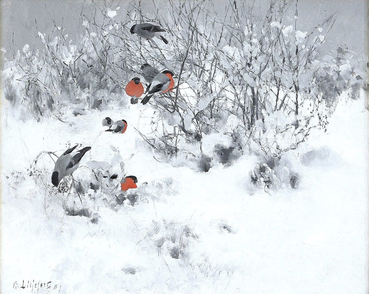 Бруно Лильефорс - Зимний пейзаж со снегирями 1891г. 