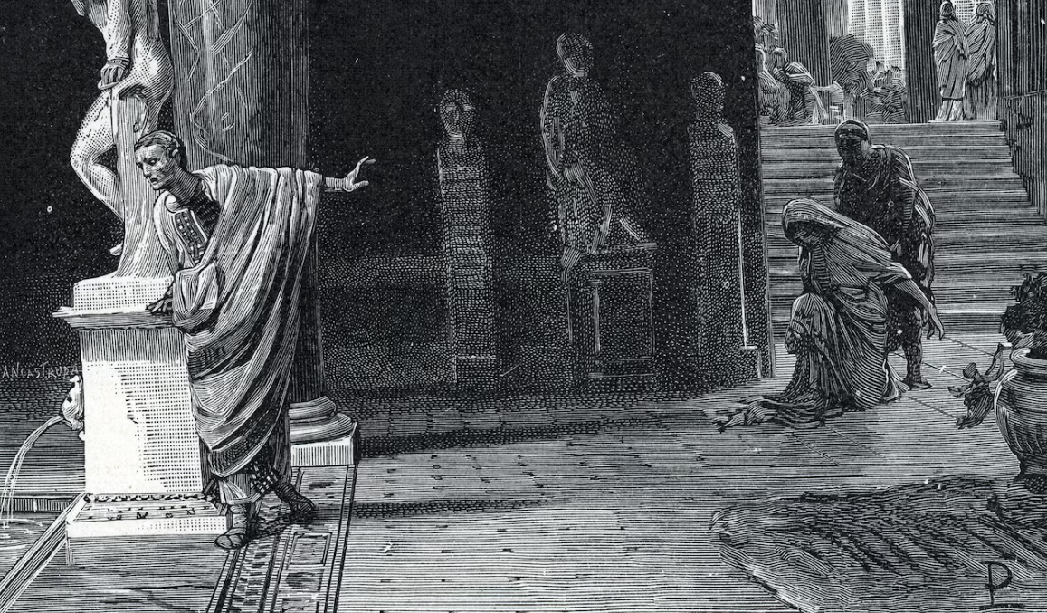 Император Август отрекается от Юлии после того, как она была признана виновной в прелюбодеянии около 2 г. до н. э. Гравюра из «Истории Рима».