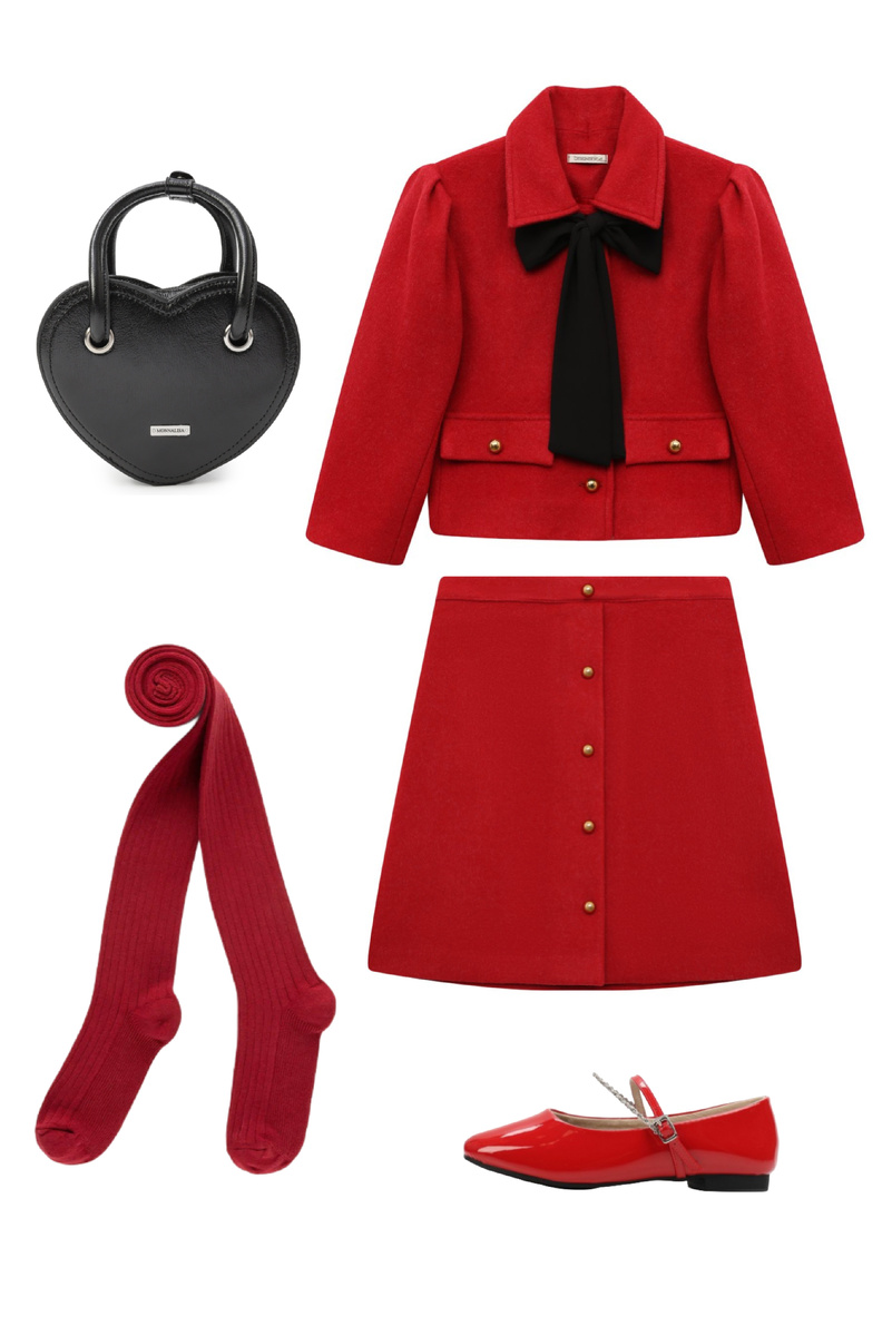 Образ 2: Колготки Peppy Woolton, Жакет Designer’s Cat, Юбка Designer’ Cat, Сумка Monnalisa, Балетки Celestique