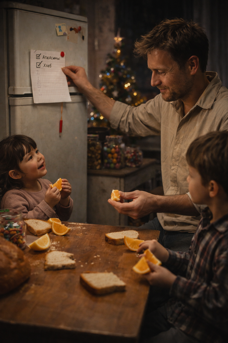 Ая с отцом и братом на кухне