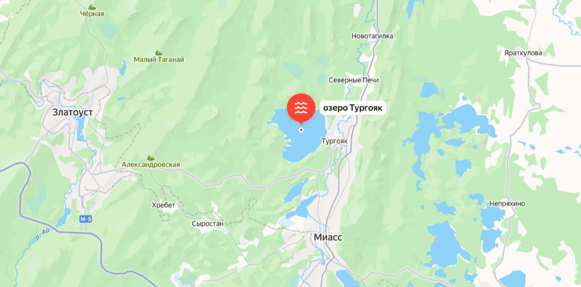Озеро Тургояк на карте