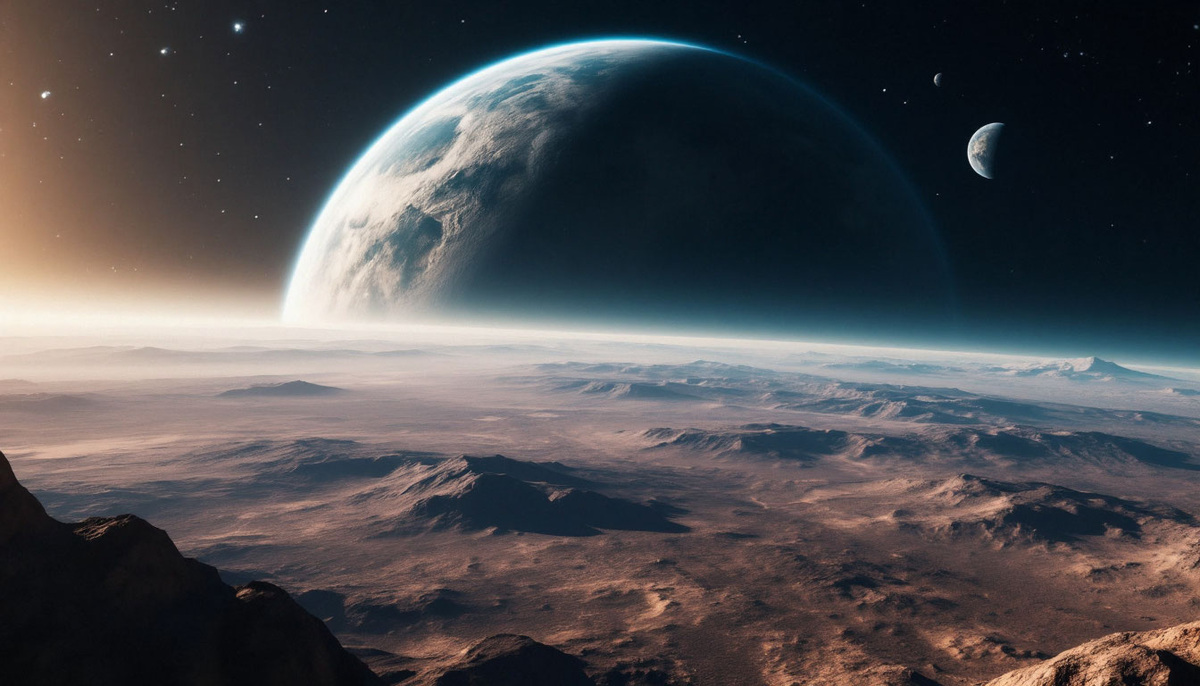 На фоне изображена землеподобная планета