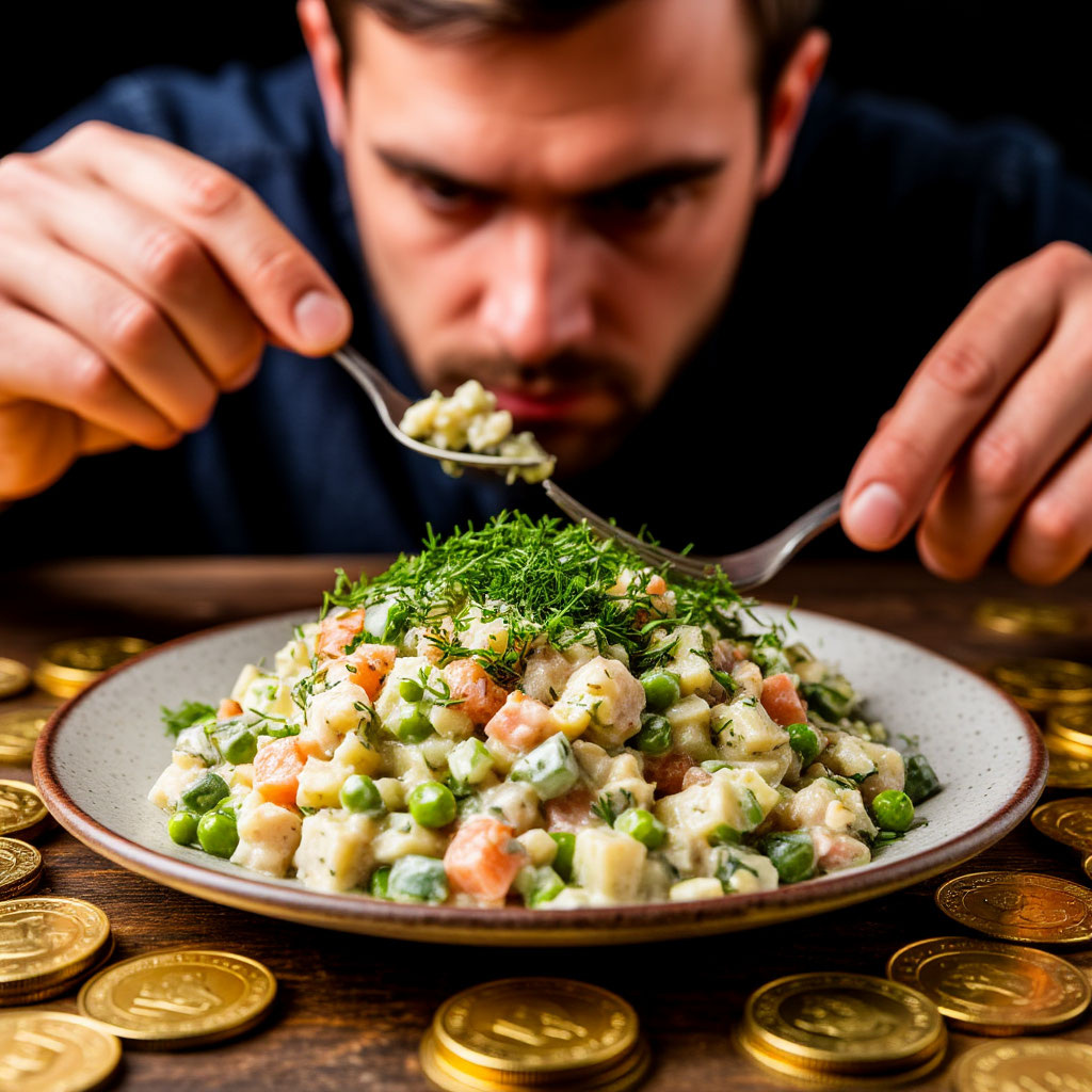 Так и вспоминается цитата из фильма о том, что гренка не может стоить $8... а крутон и оливье – могут!