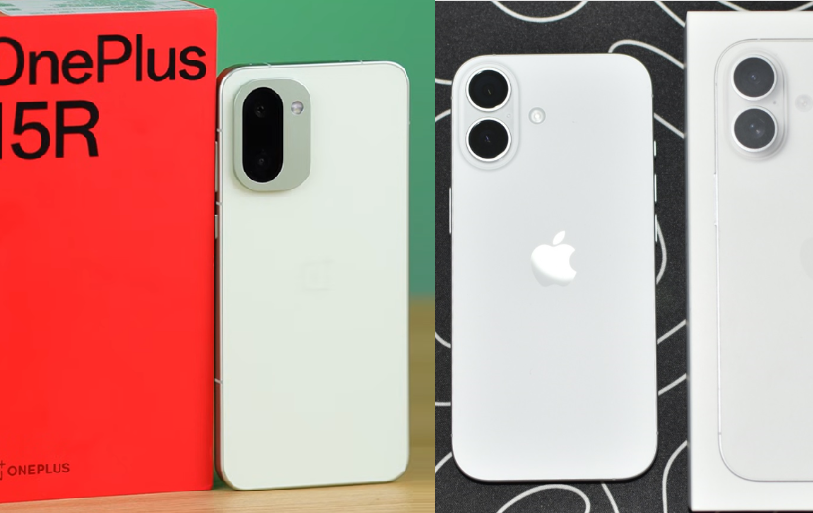 OnePlus 15R слева и iPhone 17 справа