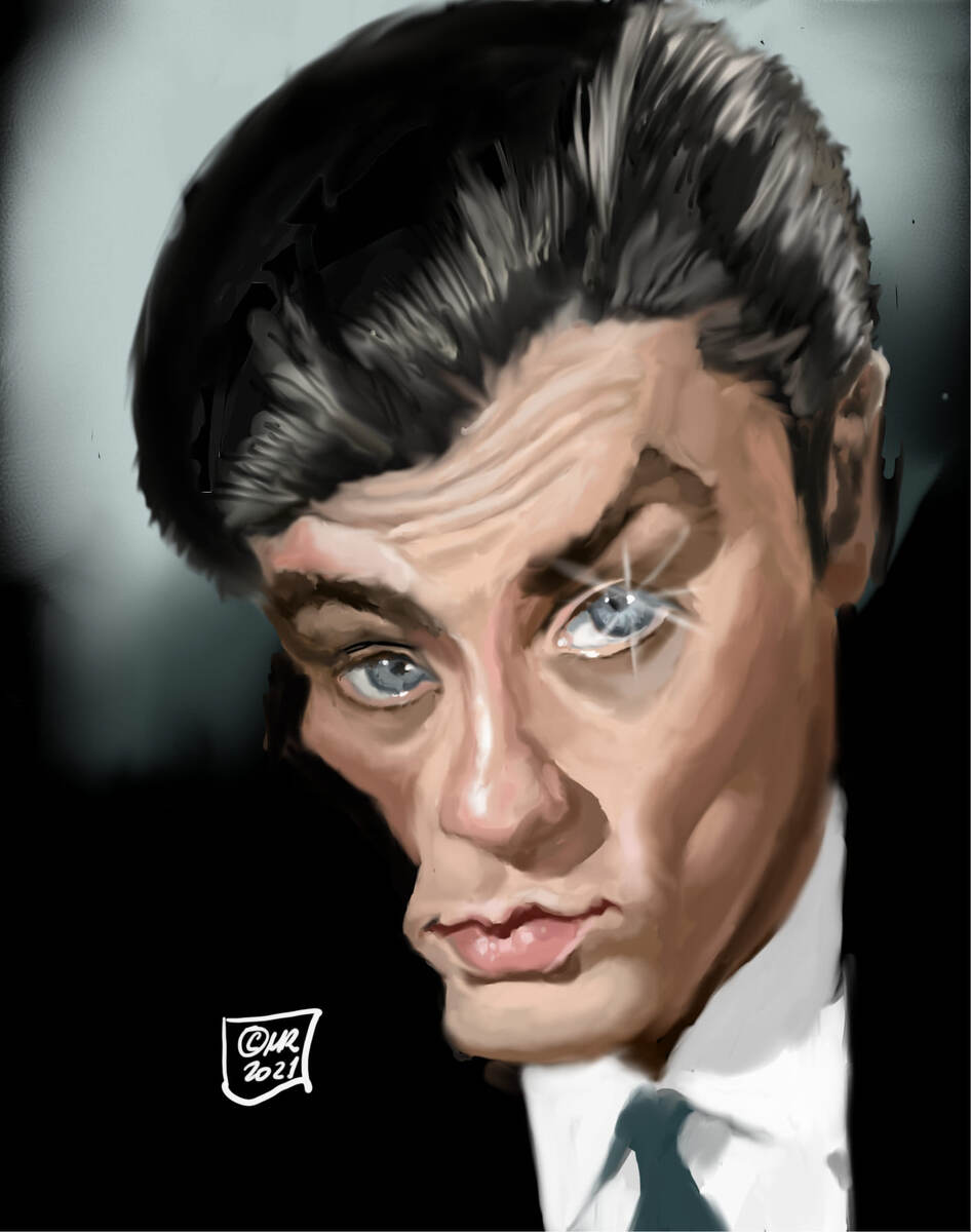 ШАРЖ ОТ ХУДОЖНИКА-КАРИКАТУРИСТА КАРЛОСА МАРТИНЕСА РИЕРА / Carlos Martinez Riera / /Ален Фабьен Морис Марсель Делон — французский актёр театра и кино, кинорежиссёр, сценарист и продюсер