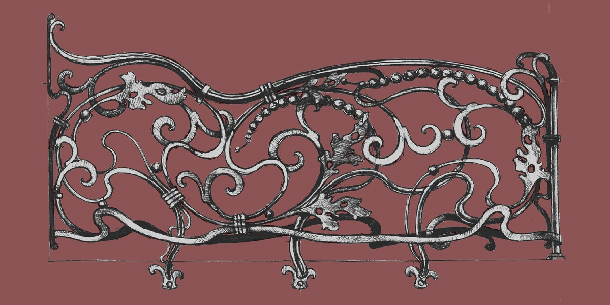 Эскиз кованых ограждений. Стиль: Русский модерн (так же называемый "северный модерн" или "Питерский модерн". Художник: минаев А.В..