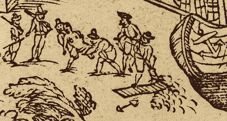 Голландские моряки хоронят своих товарищей у Гудзонова залива, Канада, 1620 год. В этой экспедиции 61 из 64 человек умерли от цинги