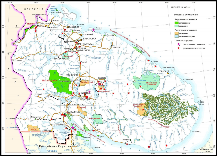 Лапландский заповедник на карте
