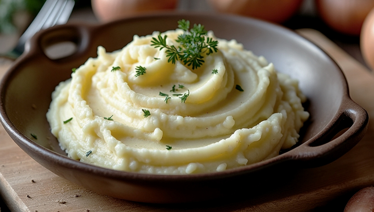 Сверху пюре украшаем зеленью, луком, укропом, или петрушкой