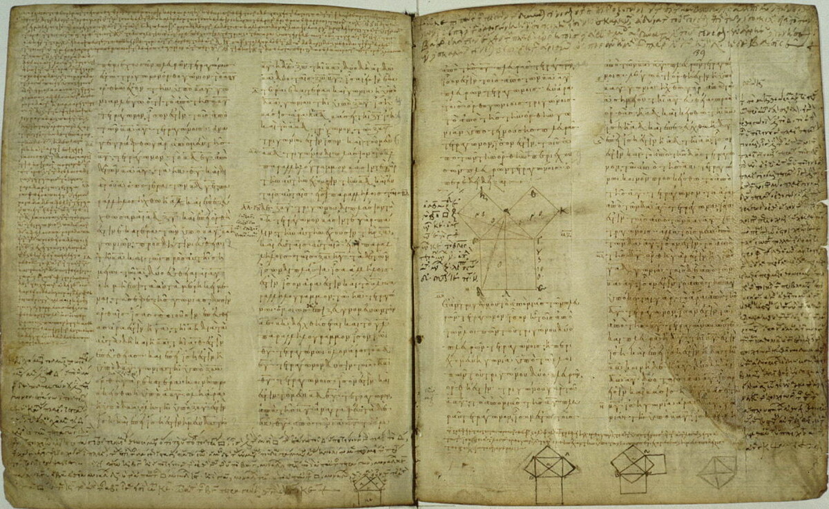 Ватиканский манускрипт, т.1, 38v — 39r. Euclid I prop. 47