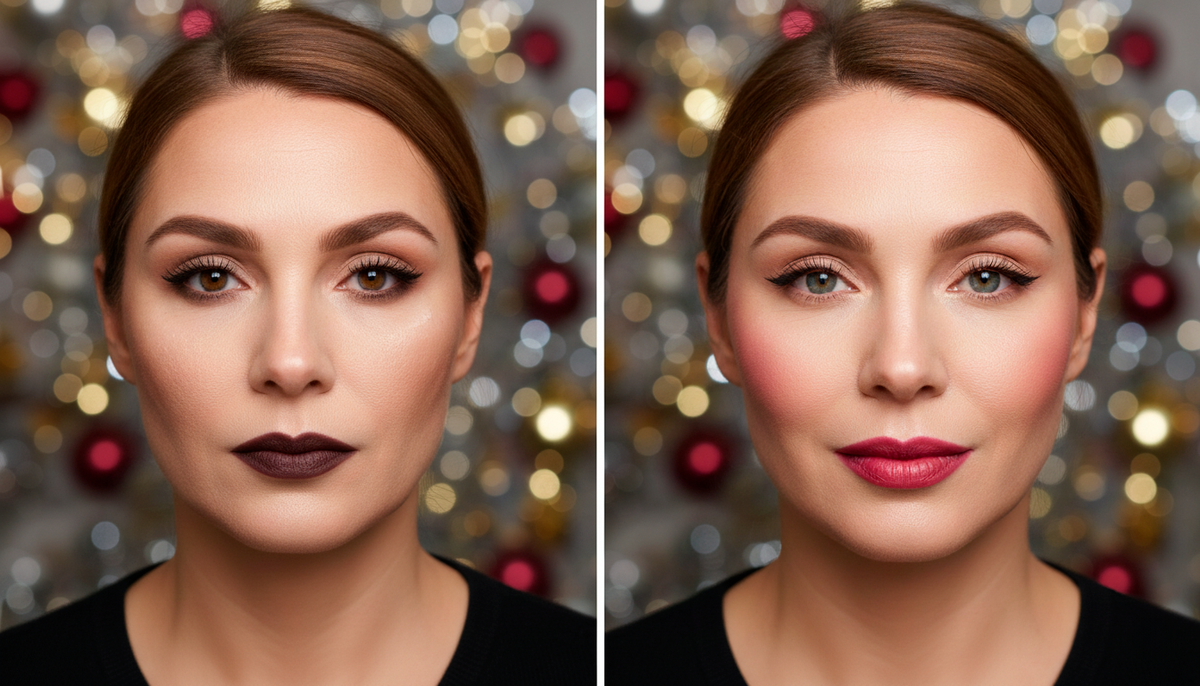 Видите разницу? Одна и та же женщина, но слева — типичные ошибки макияжа, которые добавляют возраст, справа — правильная техника, которая молодит. После 35 лет важен не объем косметики, а умение её правильно использовать! Сегодня разберем все ошибки по порядку!