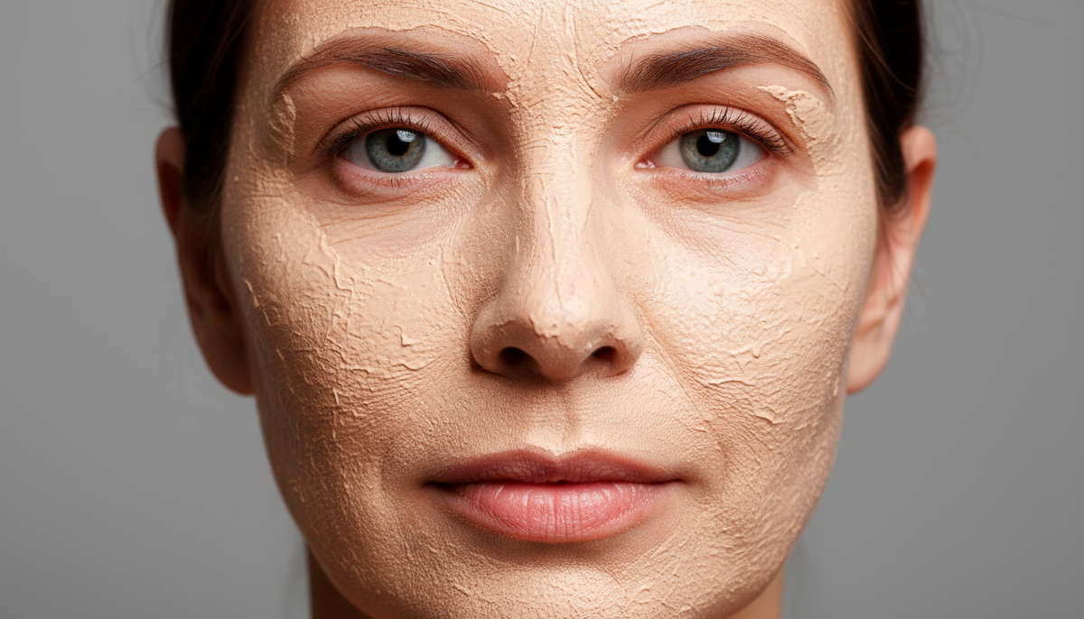 ❌ Вот классический пример ошибки №1! Видите, как плотный тональный крем забился в морщинки и создал эффект маски? Кожа выглядит тяжелой, безжизненной и неестественной. Такой макияж мгновенно добавляет 5-7 лет! Это не то, что нам нужно для праздника!