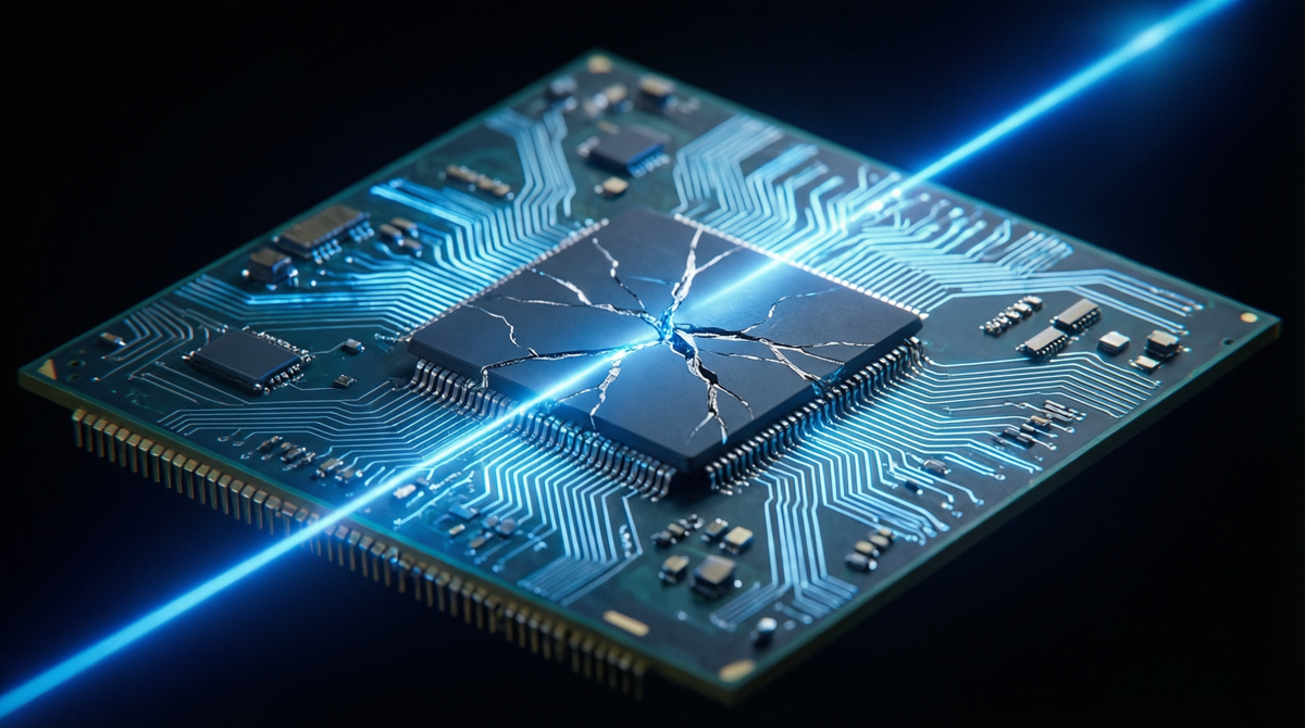 Микропроцессор как символ мышления. Сканирующий луч — это вопрос, который ищет слабые места в логике.