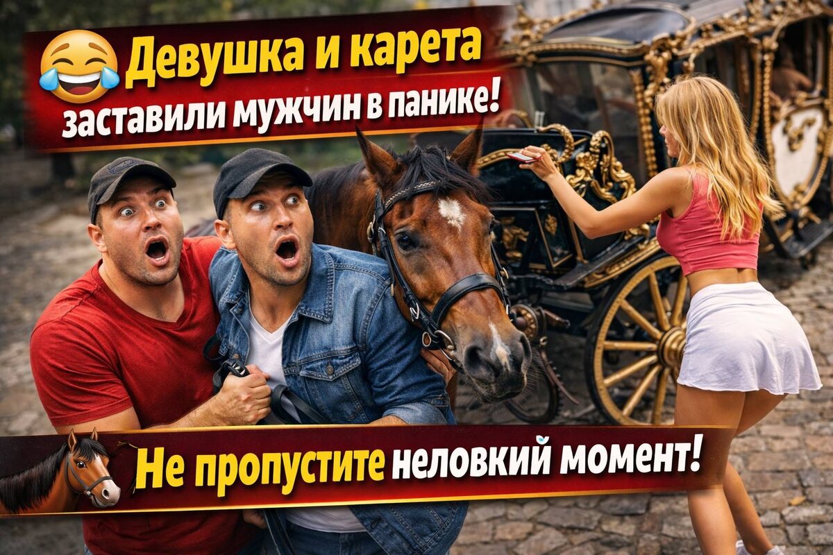 😂 Мужики в ауте: девушка попросила держать коня и… смех обеспечен! 🐴💥