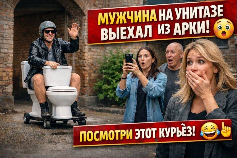 Смех сквозь шок 🤣 Мужчина выехал на унитазе — реакция людей бесценна