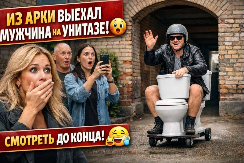 Смех сквозь шок 🤣 Мужчина выехал на унитазе — реакция людей бесценна