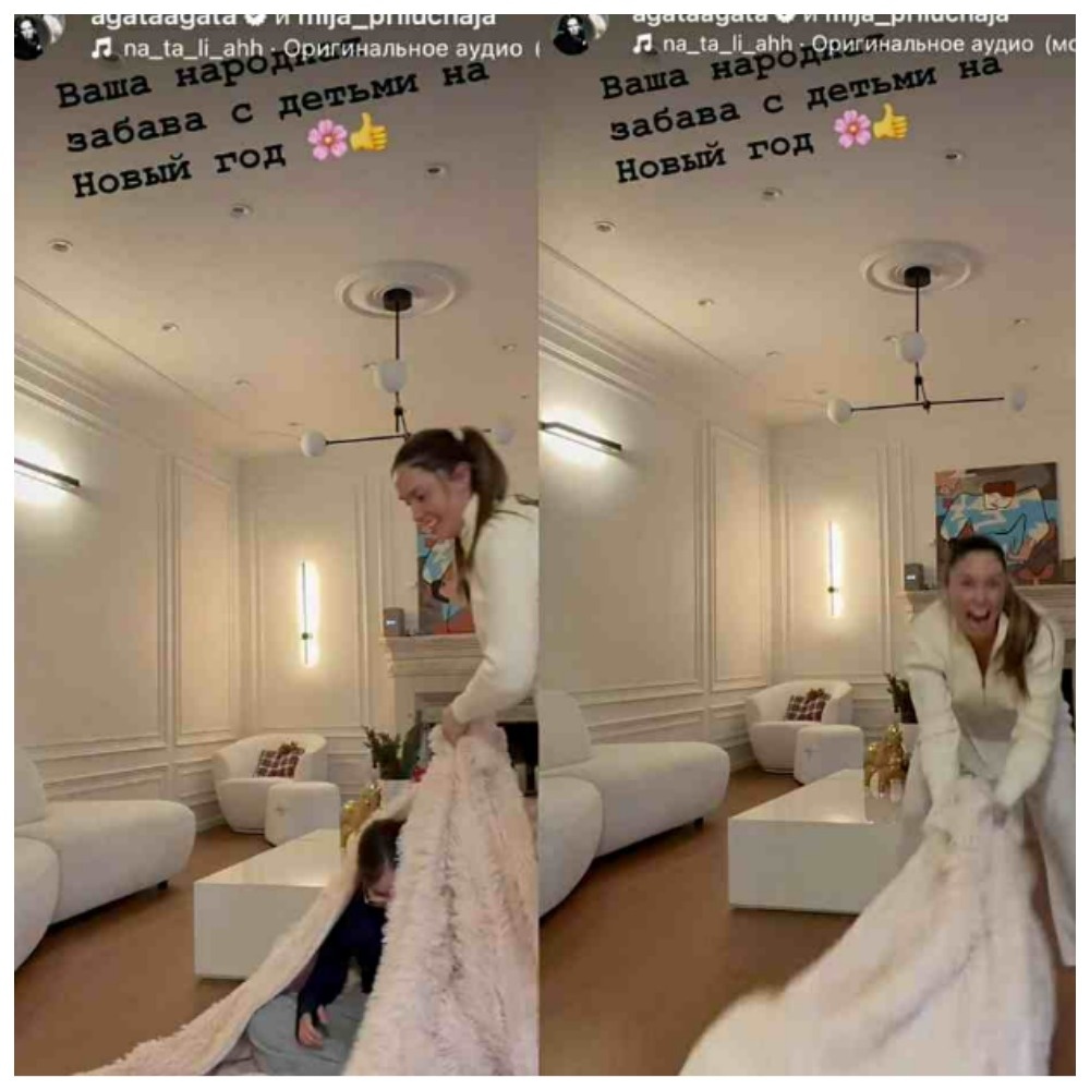 В своем нельзяграме она запостила ролик, где якобы заворачивает дочь Мию в плед и начинает бить им по полу