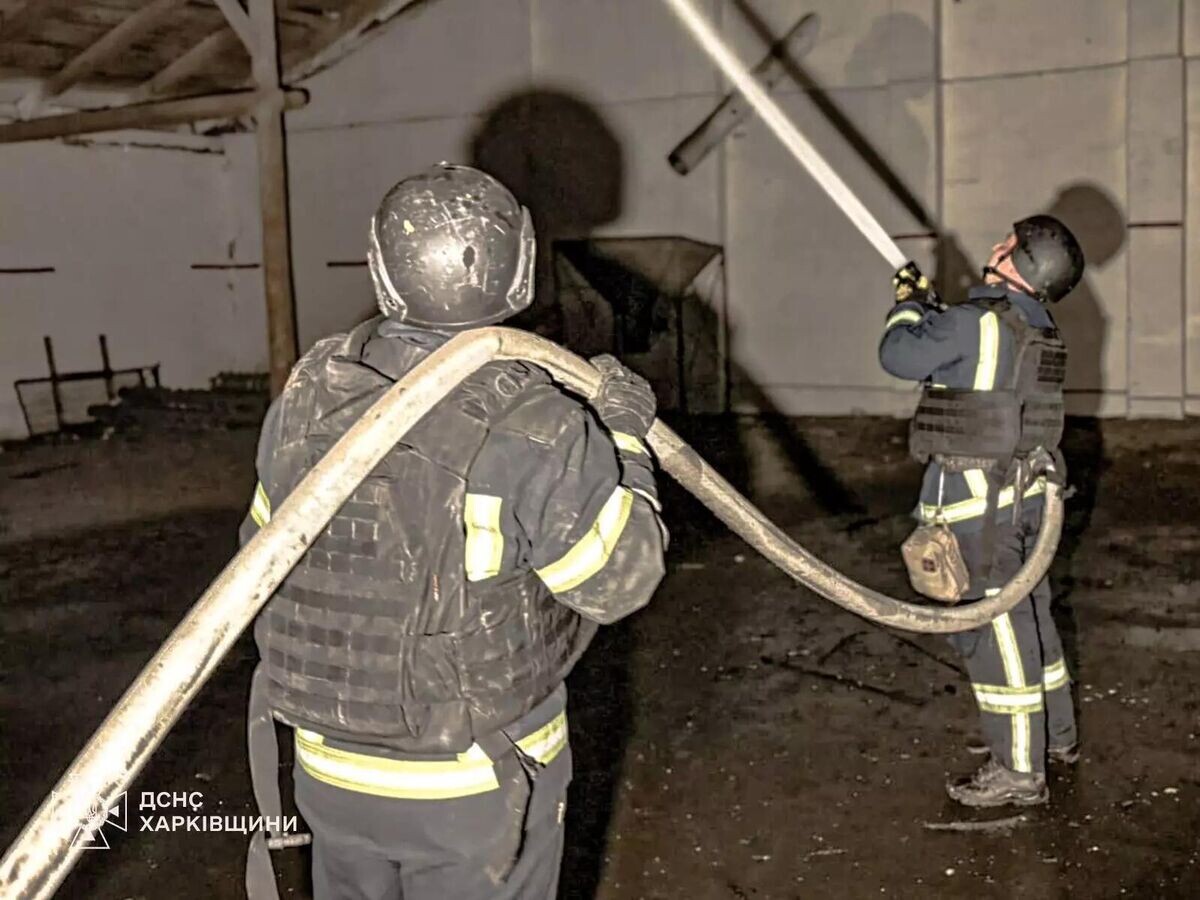    Украинские пожарные ликвидируют пожар на предприятии в городе Чугуев Харьковской области | © Фото : ГСЧС Украины