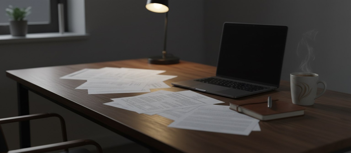 Рабочее пространство с годовыми планами и заметками, где видно, что решения требуют осмысления, а не механического заполнения таблиц. Картинка про маркетинг как управленческую задачу, а не набор действий.