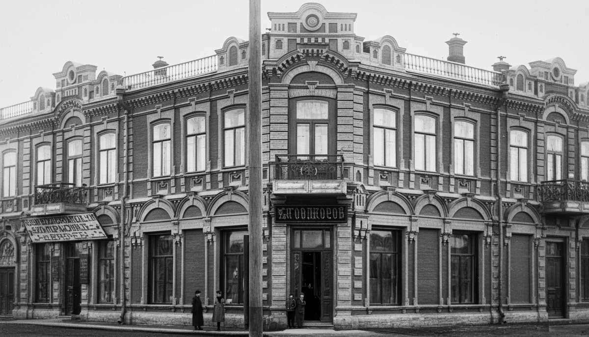 Дом купца Крюкова по ул. Советская, 25. Новосибирск. Историческая фотография.