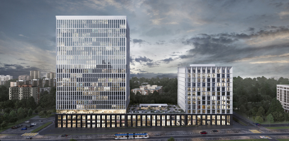     В бизнес-центре у станции метро «Ленинский проспект» завершены фасадные работы