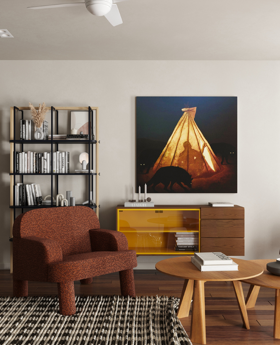 Тумба АМАД, кресло ПИЛ, Книжный стеллаж ХИЗА, журнальные столики ТОНГ от мастерской дизайнерской мебели ПОДХОЖУ