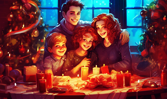 Новый год в семейном кругу. Исходное изображение найдено на freepik.com.