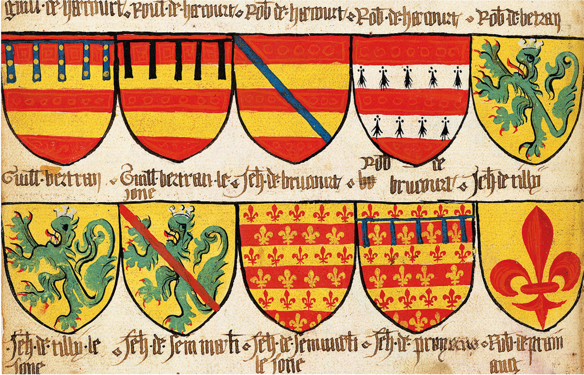 ЛЬВЫ СИНОПОЛЯ
Нормандские гербы в Великой оружейной школе 
Toison d 'or et de а, ок. 1435. Paris, Bibliothèque de l'Arsenal, ms. 4790, fol. 64 v °.
