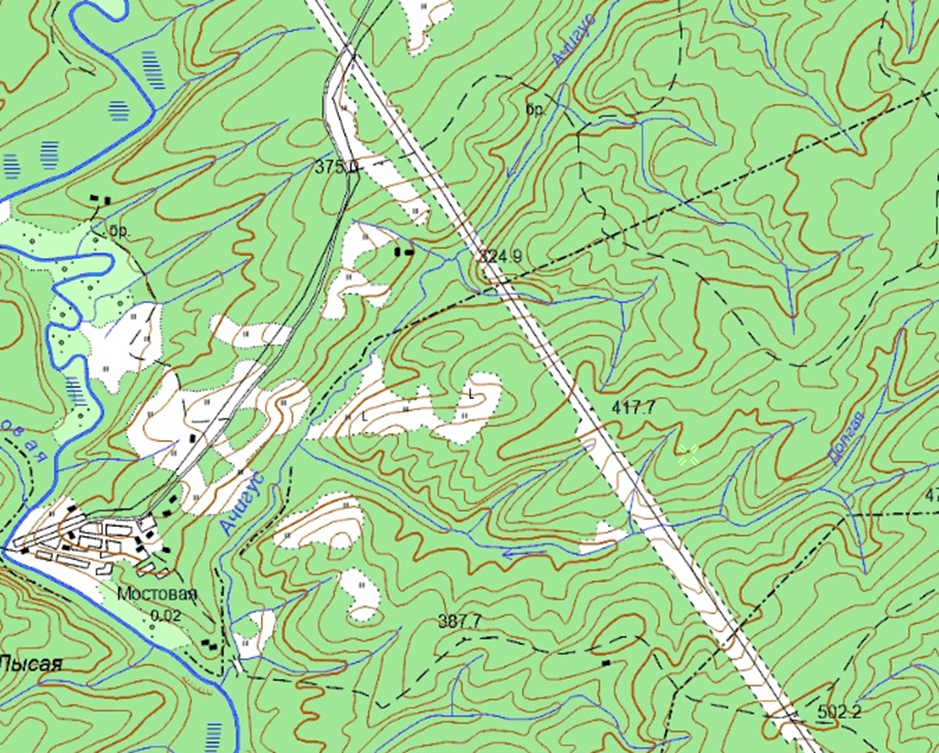 Река Ачигус. Фрагмент карты, 2001г.