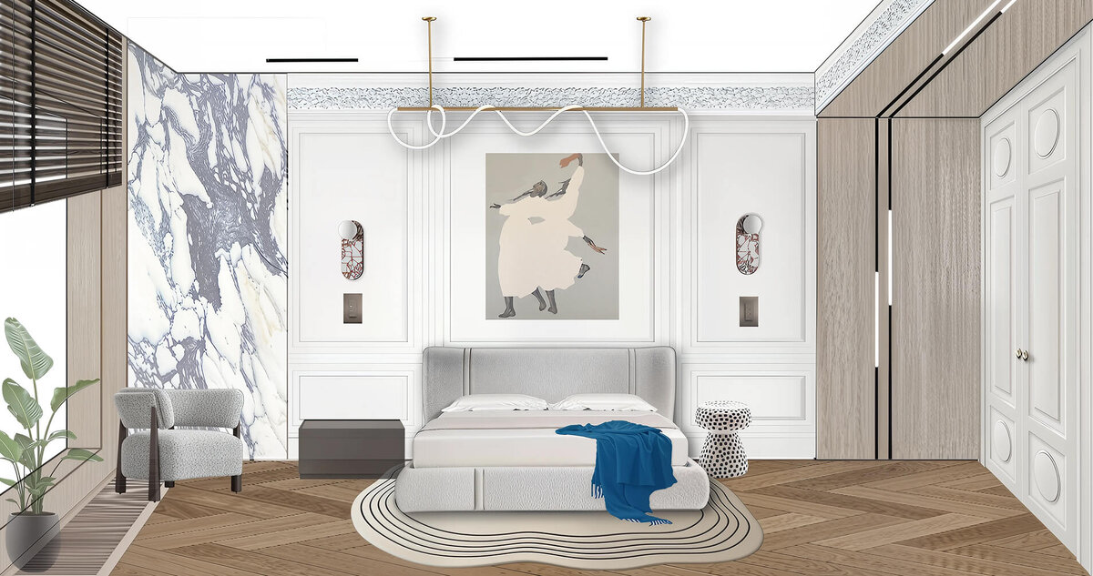 пример коллажа, собранного с помощью сервиса Decorist, который за секунду модно превратить в фотореалистичную визуализацию