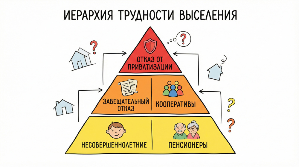    Рейтинг сложности выселения: отказники от приватизации возглавляют группу риска с практически абсолютной защитой