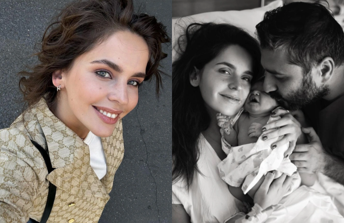 на фото Лиза Моряк с мужем и дочкой 