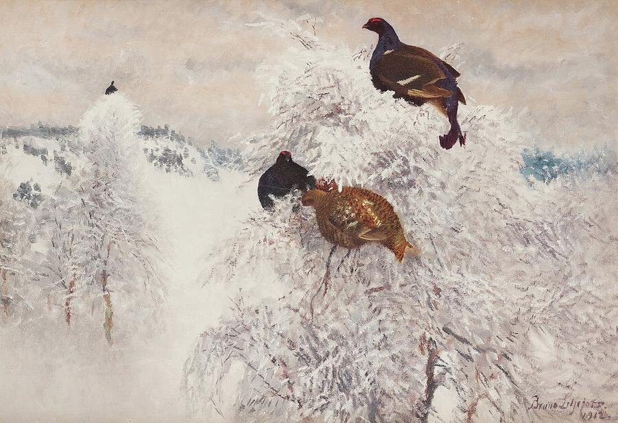 Бруно Лильефорс (1860-1939), Швеция, Зимний пейзаж с черным тетеревом