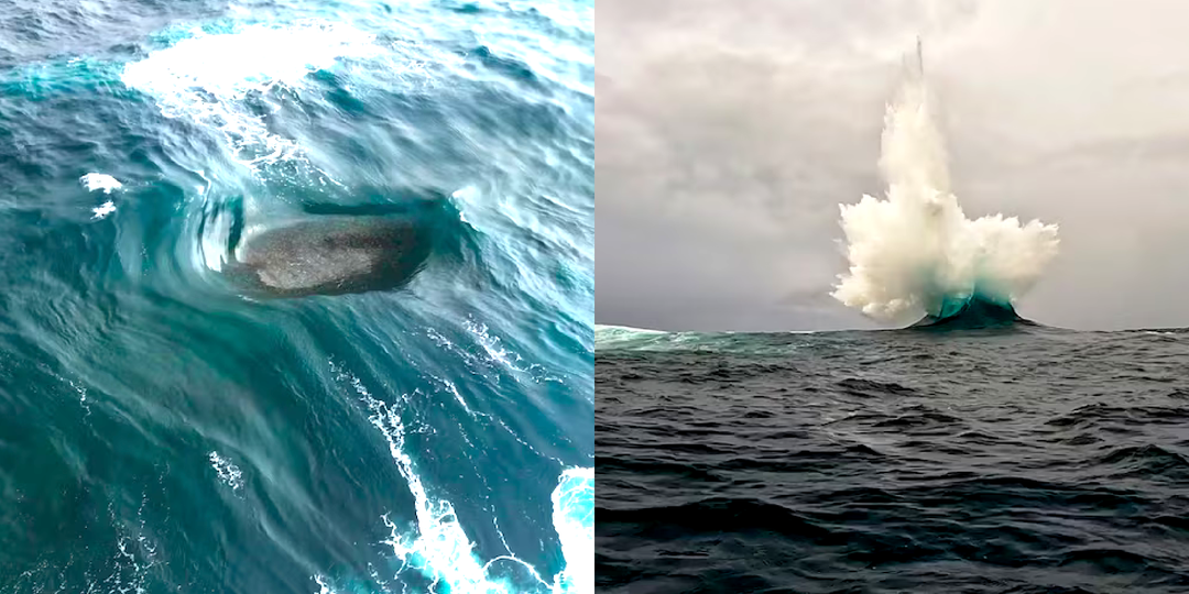 Появилась дыра, а потом волны схлопнулись как клещи. Взброс на 40 метров в океане у Австралии