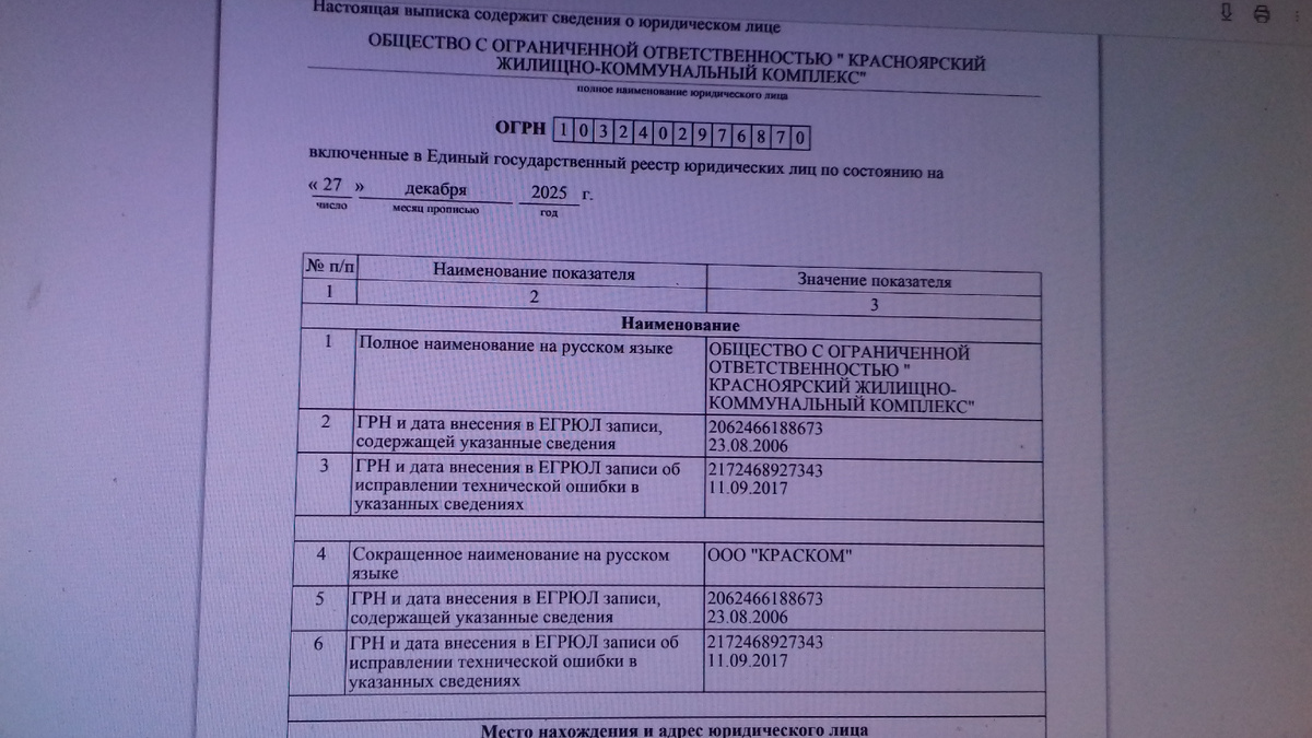 Выписка из ЕГРЮЛ.