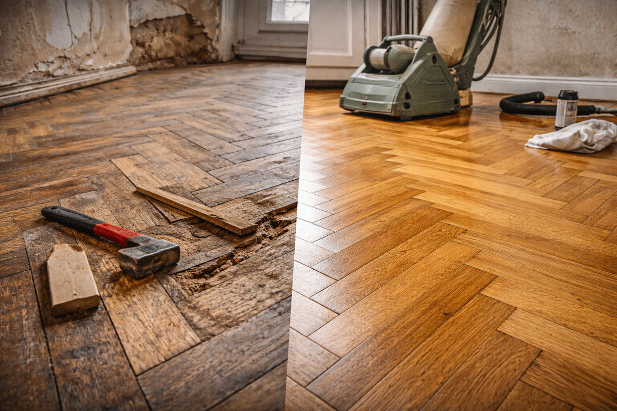 Реставрируем паркет елочка в сталинке