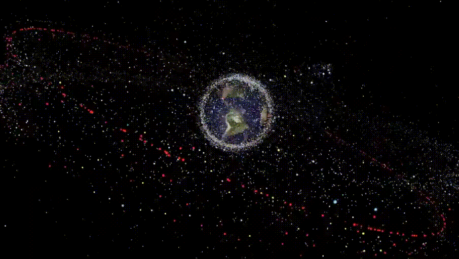 На визуализации изображены объекты, вращающиеся вокруг Земли, диаметр которых превышает 10 см.